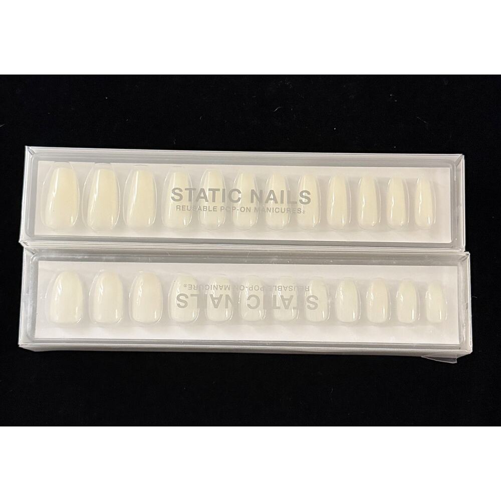 Lot 2 Static Nails Pop On Reusable Manicures Coffin Coconut White‎